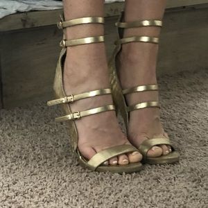 Bebe super strappy gold high heels